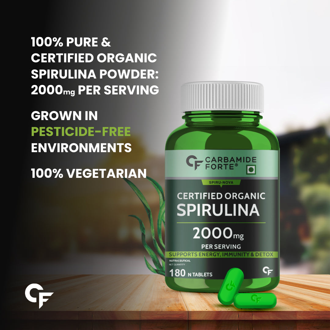 Carbamide Forte 100% Organic Spirulina Tablets 2000 mg Per Serving - Spirulina Powder Organic Tablets | Supports Energy, Immunity & Detox | Certified Spirulina Tablet - 180 Tablets