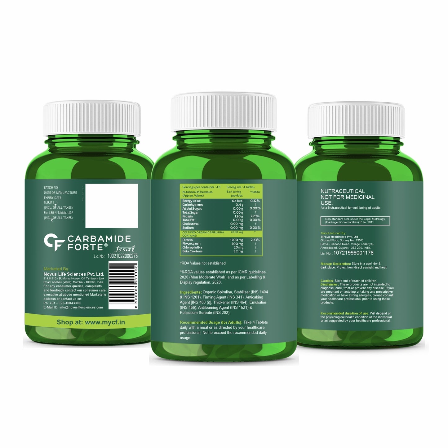 Carbamide Forte 100% Organic Spirulina Tablets 2000 mg Per Serving - Spirulina Powder Organic Tablets | Supports Energy, Immunity & Detox | Certified Spirulina Tablet - 180 Tablets