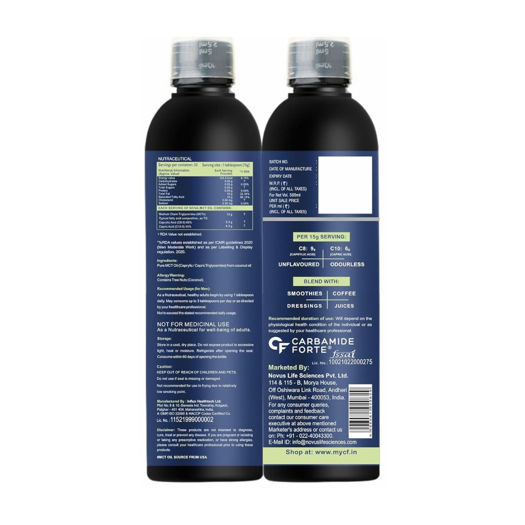 Carbamide Forte Pure MCT Oil C8 From USA | 100% Coconut Source | MCT Oil Keto & Paleo Friendly | Vegetarian – 500ml