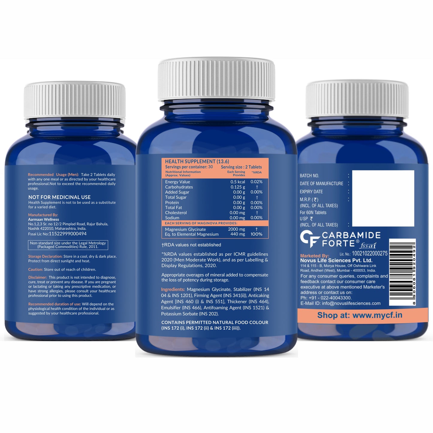 Carbamide Forte Chelated Magnesium Glycinate Supplement 2000mg Per Serving | Magnesium Supplement Supports Muscle Recovery & Better Sleep - 60 Veg Tablets