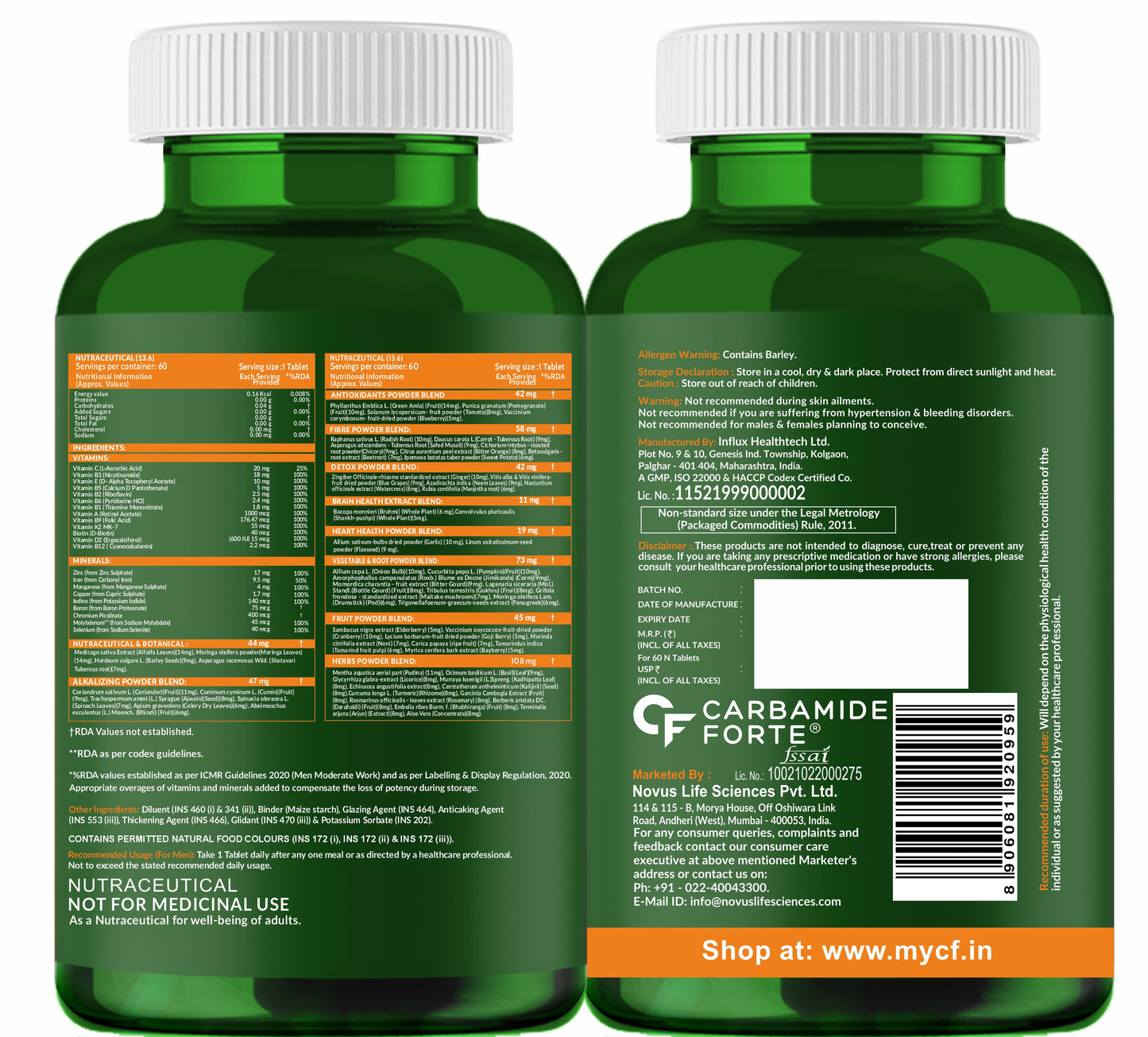 Carbamide Forte Plant Based Multivitamin Tablets for Men & Women for Immunity, Energy & Detox with 82 Ingredients like Superfoods, Greens, Vegetables, Fruits & Herbs Supplement – 60 Veg Tablets