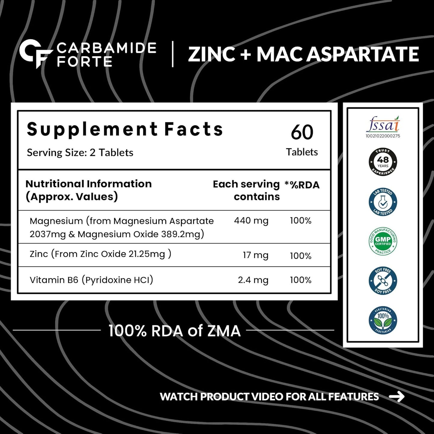 Carbamide Forte ZMA and Zinc Supplement for Men | Zinc and Magnesium Supplements with Vitamin B6 | Zinc tablets May Support Muscle Recovery and Sleep Quality | 60 Tablets
