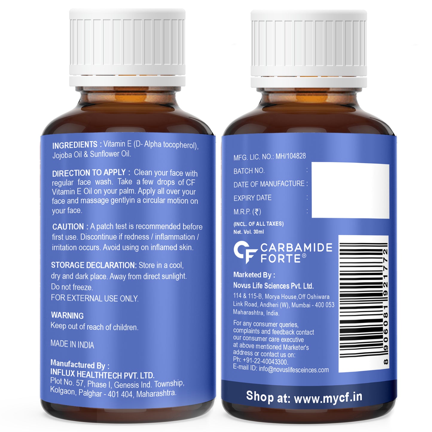 Carbamide Forte Vitamin E Oil For Face & Hair | Vitamin E for skin | Vitamin E supplement | Vitamin E Oil | 30000 IU |30ml