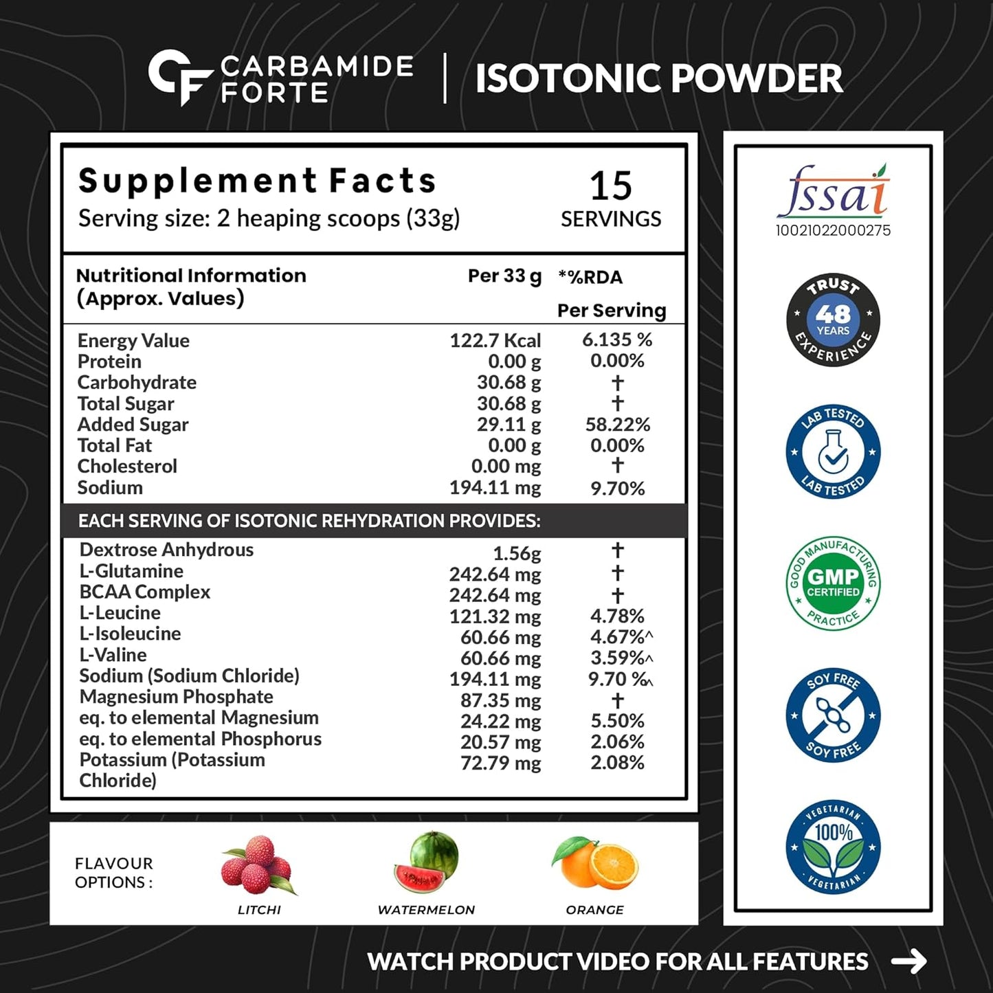 Isotonic Electrolyte Powder | BCAA | Glutamine Powder | Orange| 500g