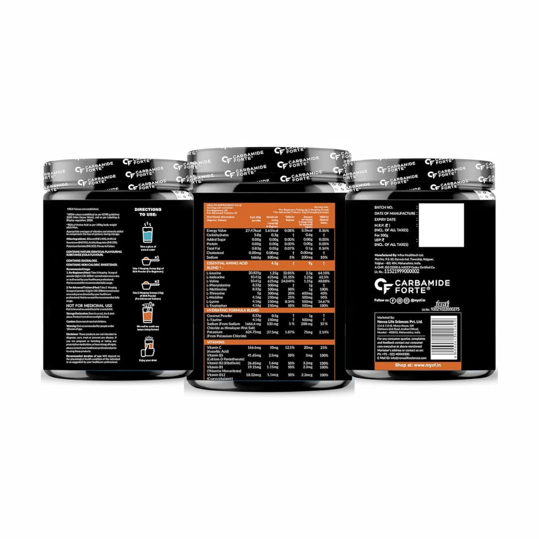 Carbamide Forte Eaa Supplement For Men & Women With Hydration Blend & Vitamins | Eaa intra workout Supplement With Bcaa 5000Mg - Cola Flavour - 50 Servings - Powder 300G