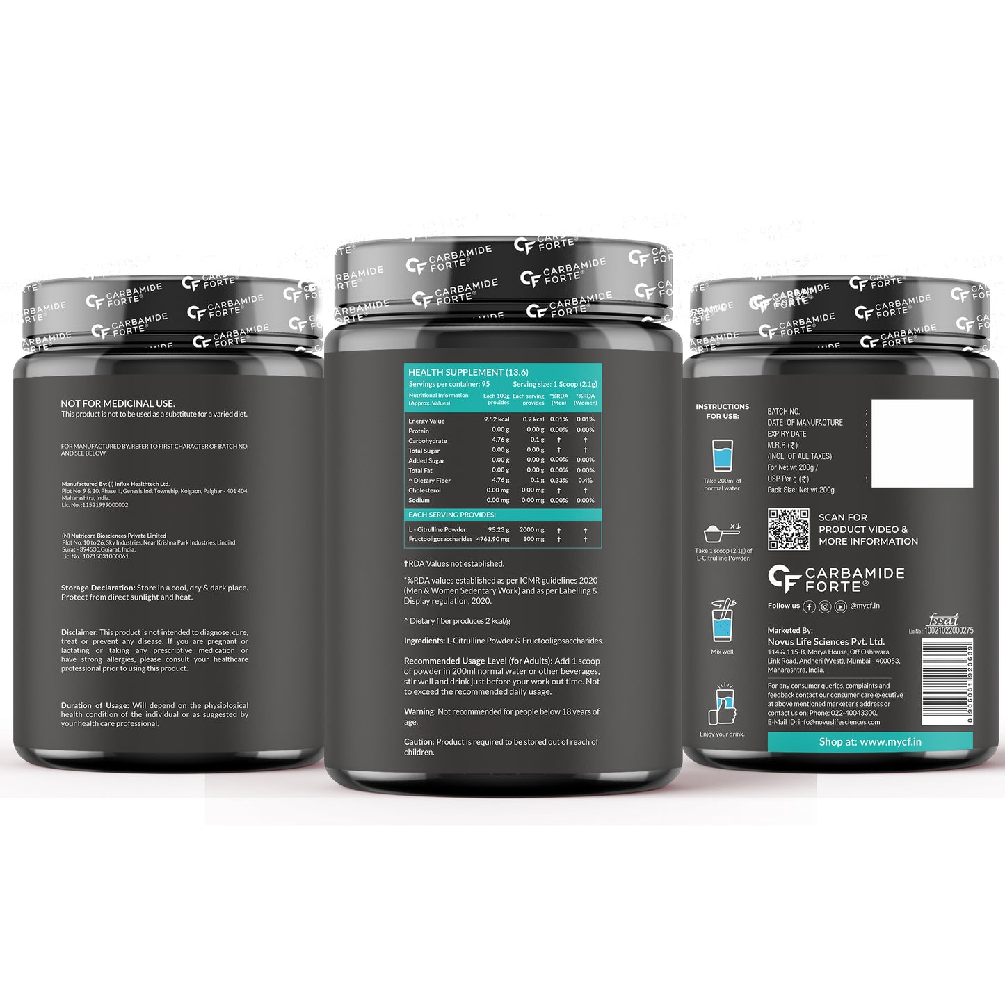 Carbamide Forte L Citrulline Powder 2000mg | Boosts Nitric Oxide, Pre Workout Supplements for Men & Women - Unflavoured - 100 SERVINGS - 200g