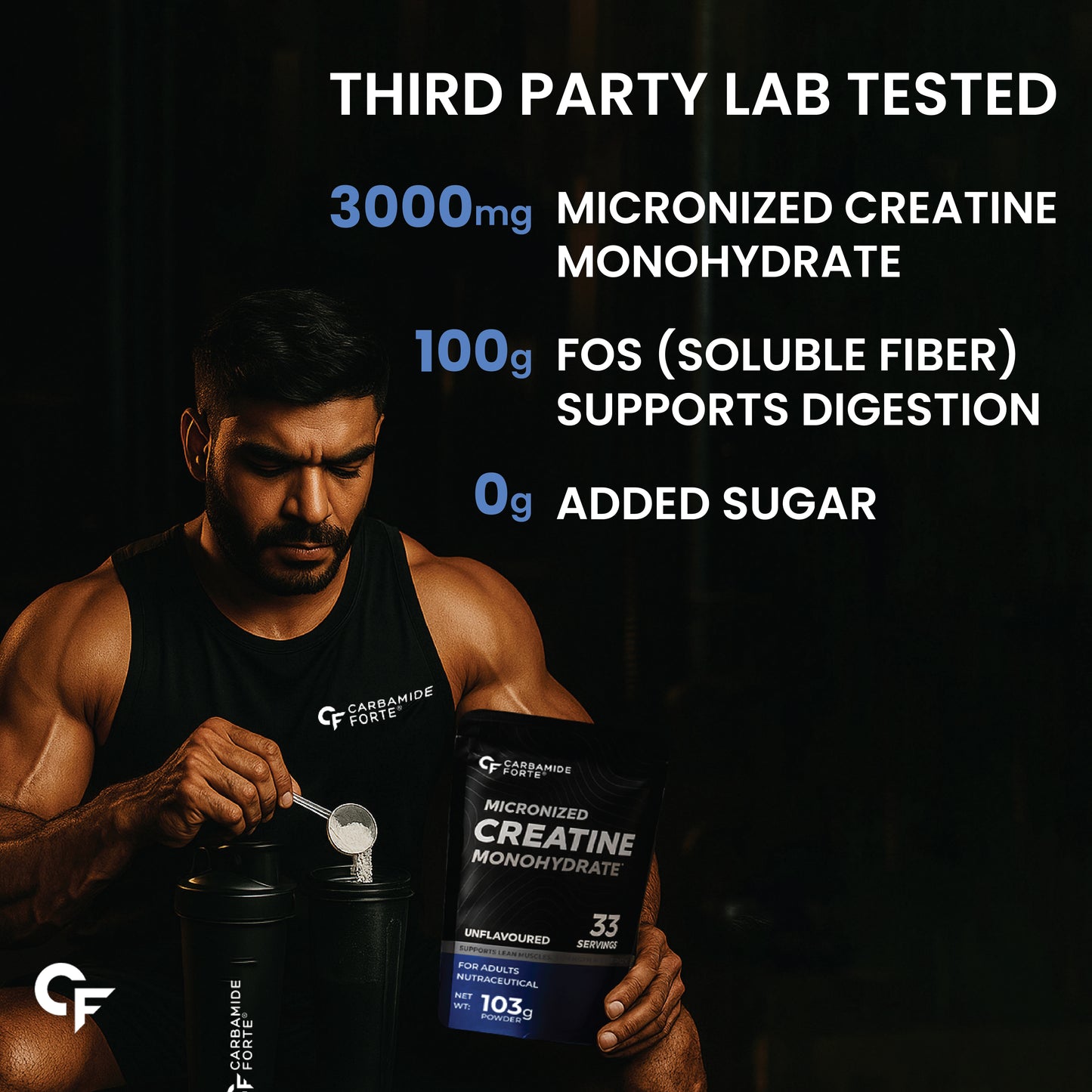 Carbamide Forte Monohydrate Creatine Powder | Micronized Monohydrate 103gm | Creatine Monohydrate Supplement for Lean Muscle, Strength & Energy - Unflavoured - 33 Servings - 103g