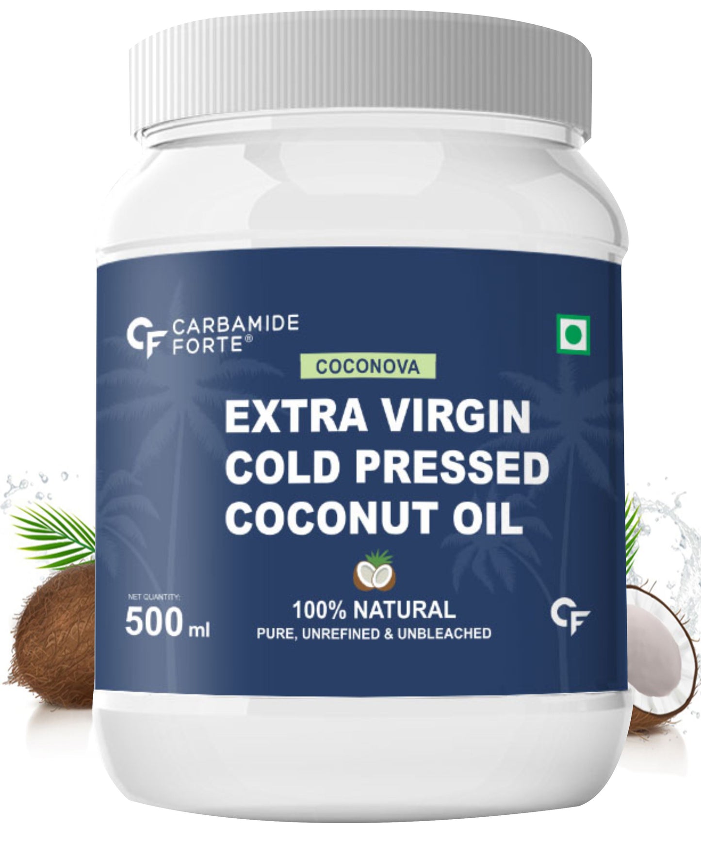 Carbamide Forte 100% Pure Extra Virgin Cold Pressed Coconut Oil for Skin, Hair Growth & Cooking – 500ml