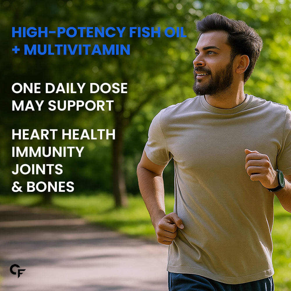 Carbamide Forte Multivitamin Tablet for Men and Women with Probiotics & Omega-3 Fish Oil Capsules | Daily Immunity, Heart, Brain & Joint Support | 60 Tablets + 60 Softgel Capsules