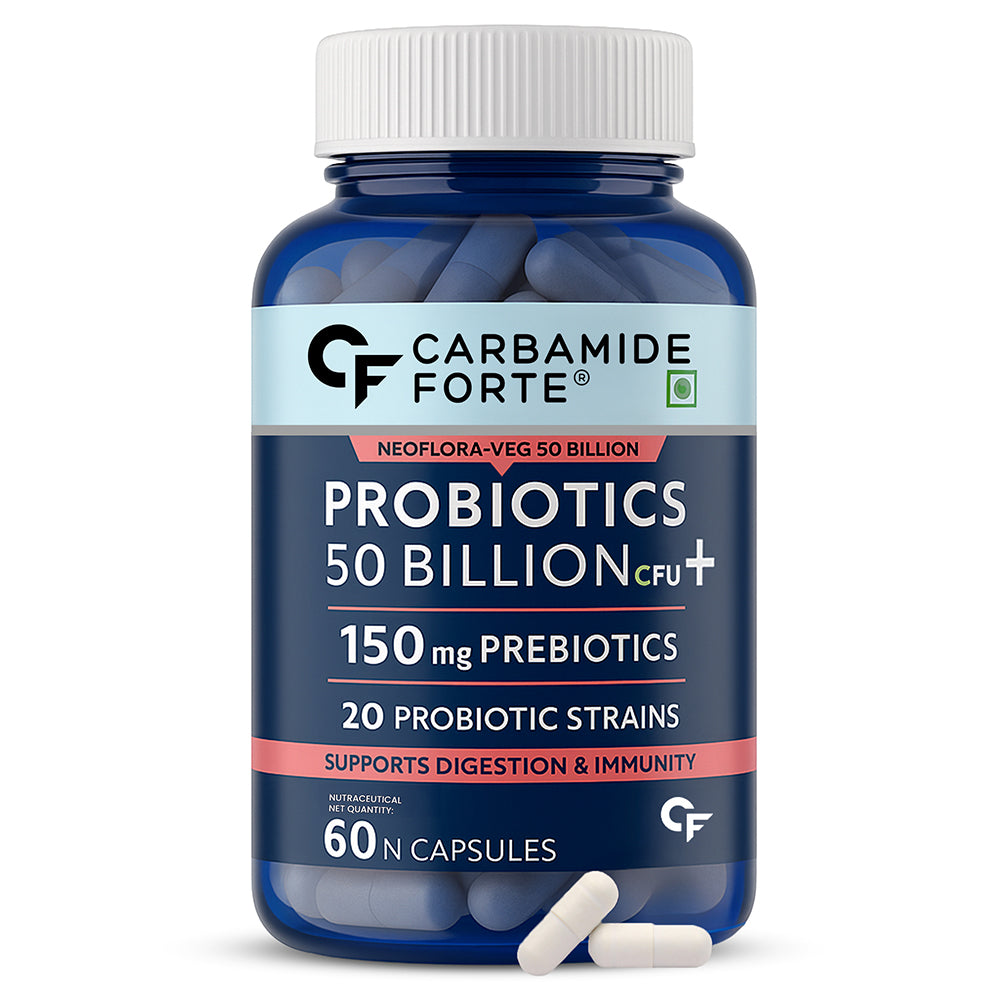 Carbamide Forte Probiotics Supplement 50 Billion CFU Gut Health Supplements with Probiotic | Gut Cleanse with Prebiotics and Probiotics – 60 Capsules