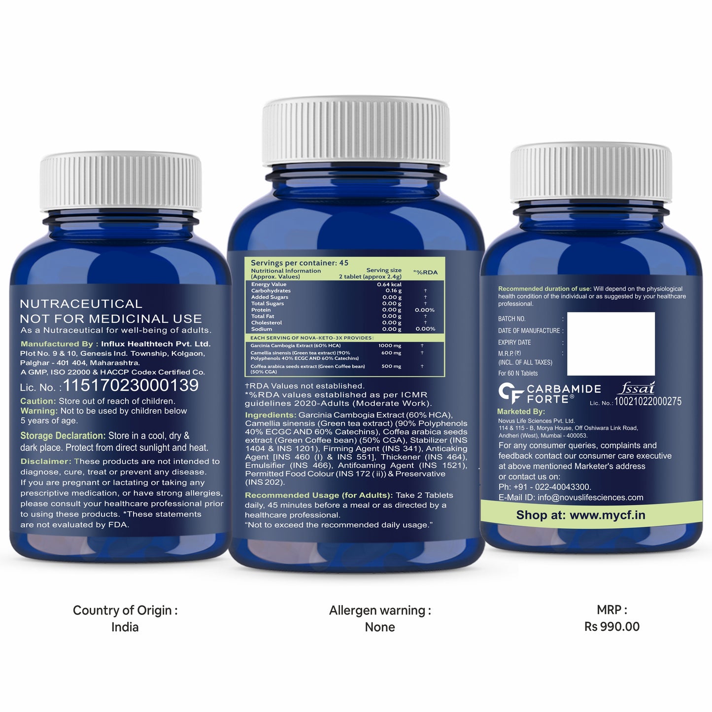 Carbamide Forte Keto Fat Burner Tablets with Garcinia Cambogia for Women and Men 2100mg with Green Coffee Bean Extract & Green Tea Extract - 60 Veg Tablets