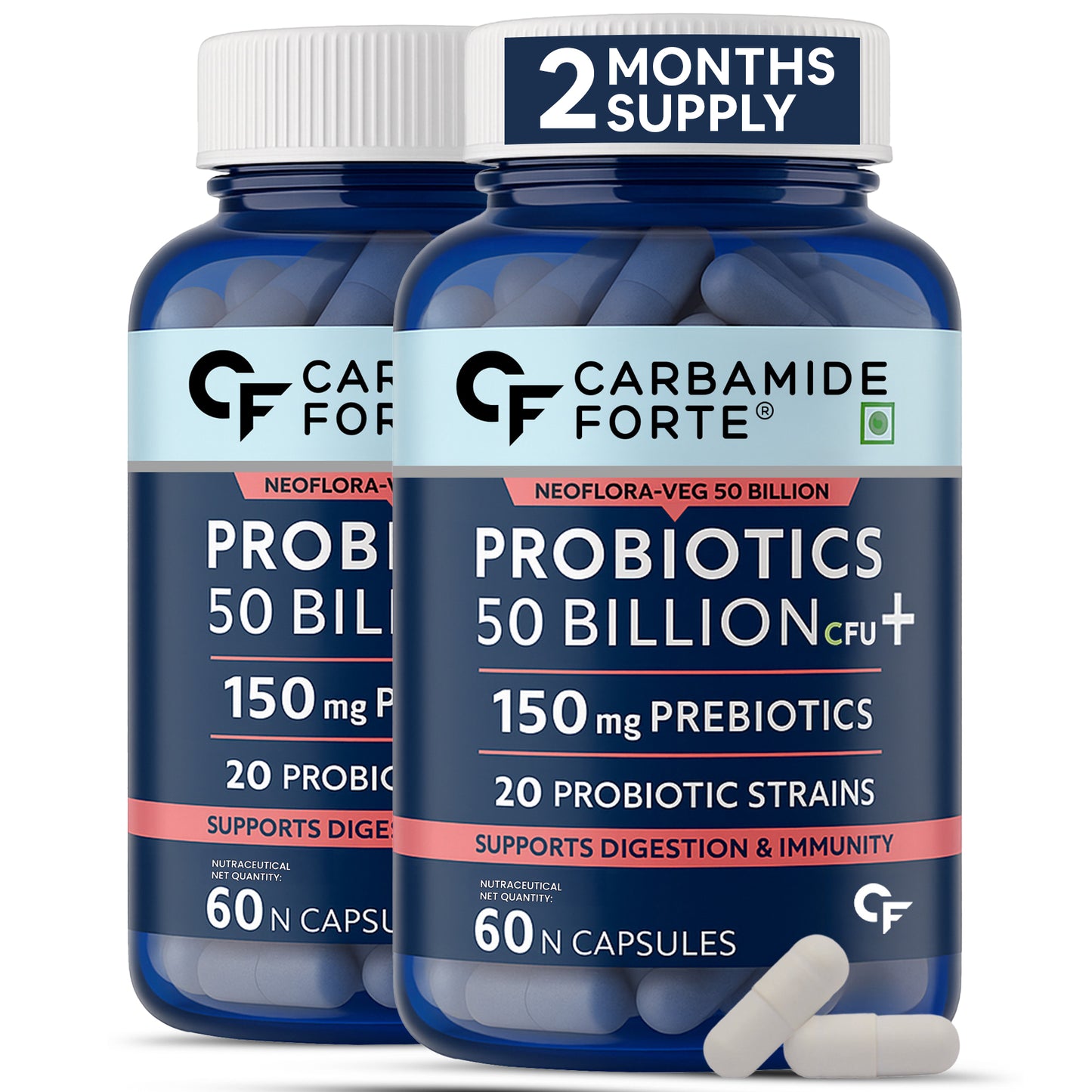 Probiotics + Prebiotics Blend Supplement | 50 Billion CFU & Gut health Support