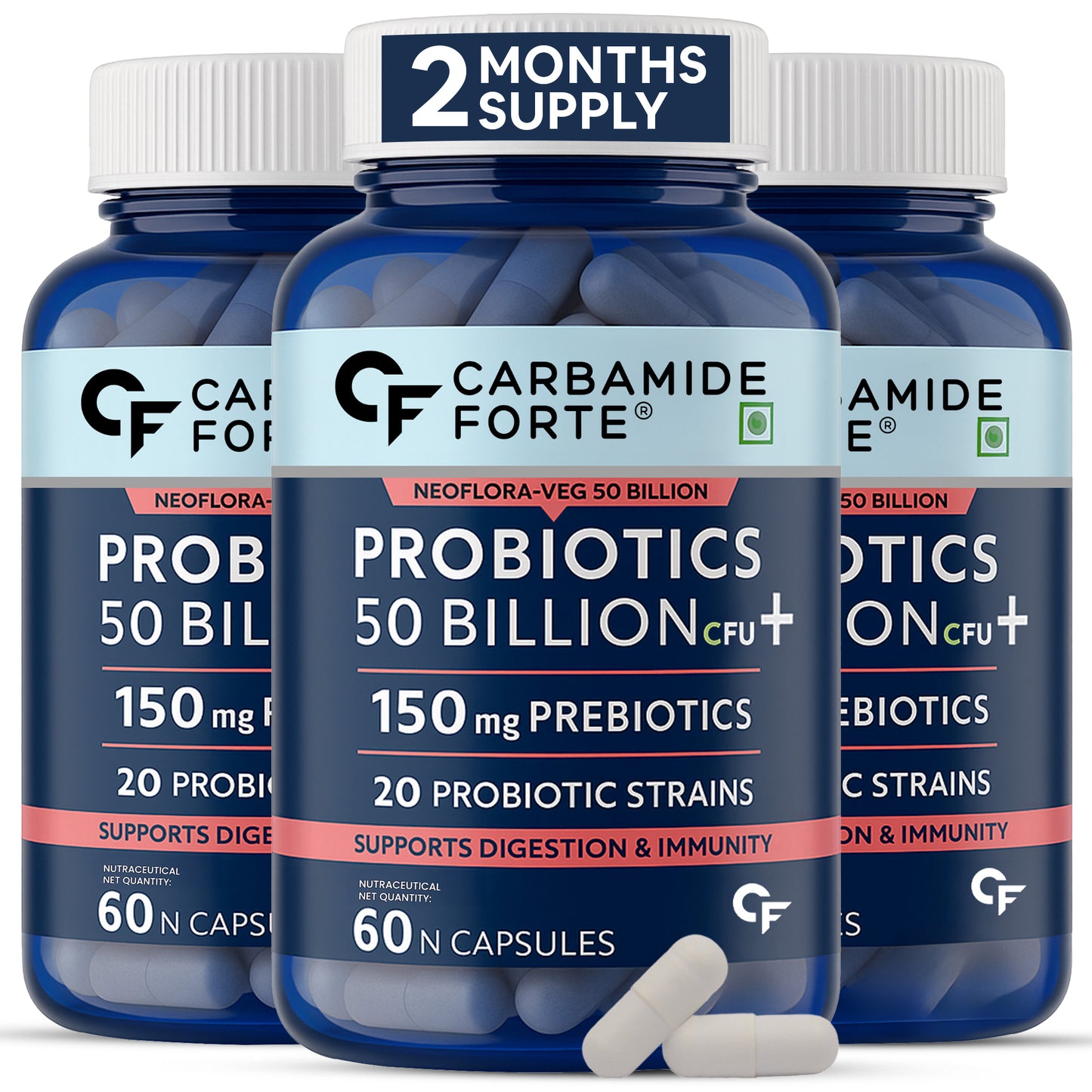 Probiotics + Prebiotics Blend Supplement | 50 Billion CFU & Gut health Support