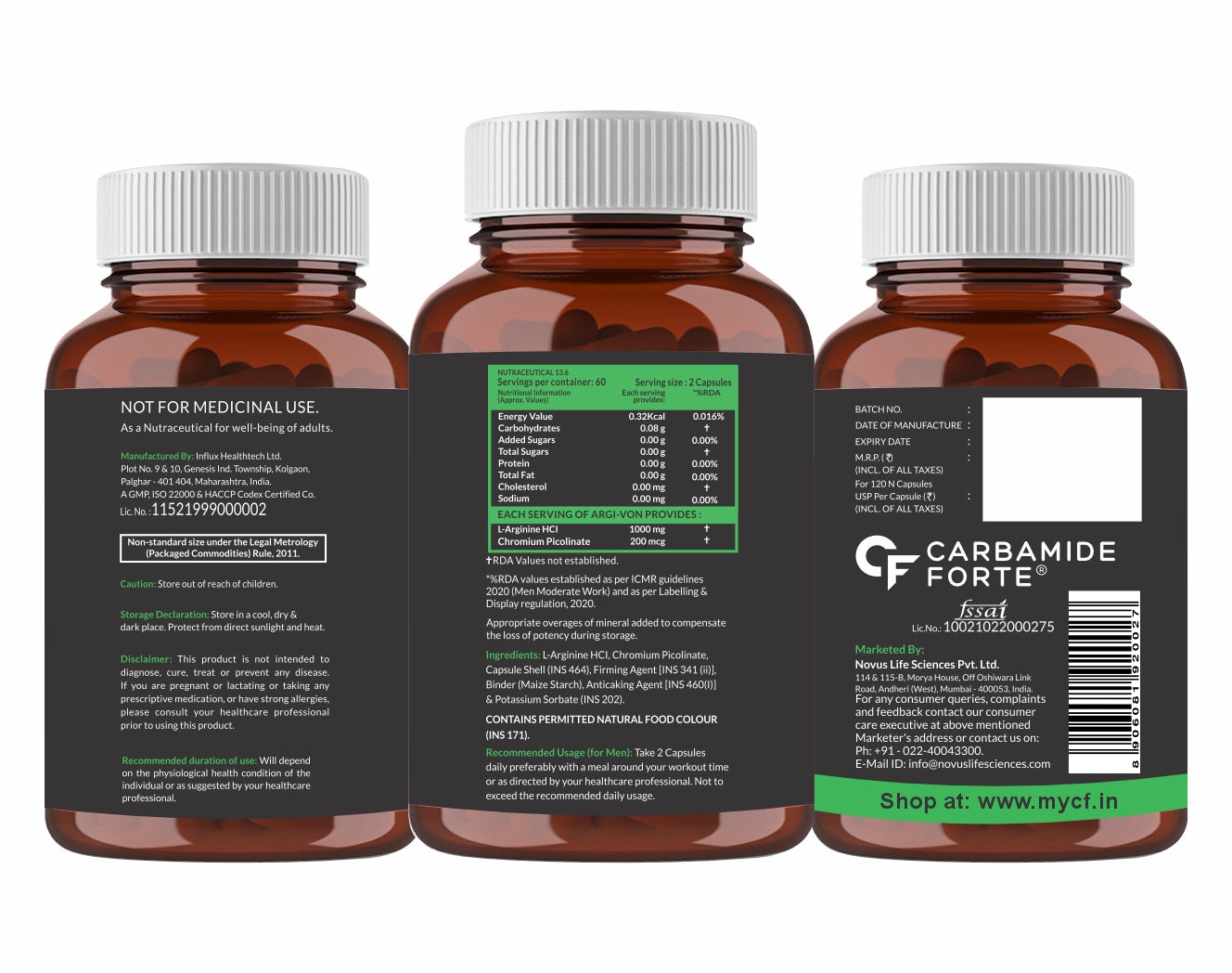 Carbamide Forte L-Arginine, Creatine 1000mg Supplement for Adults Per Serving -Veg Capsules 120 Count
