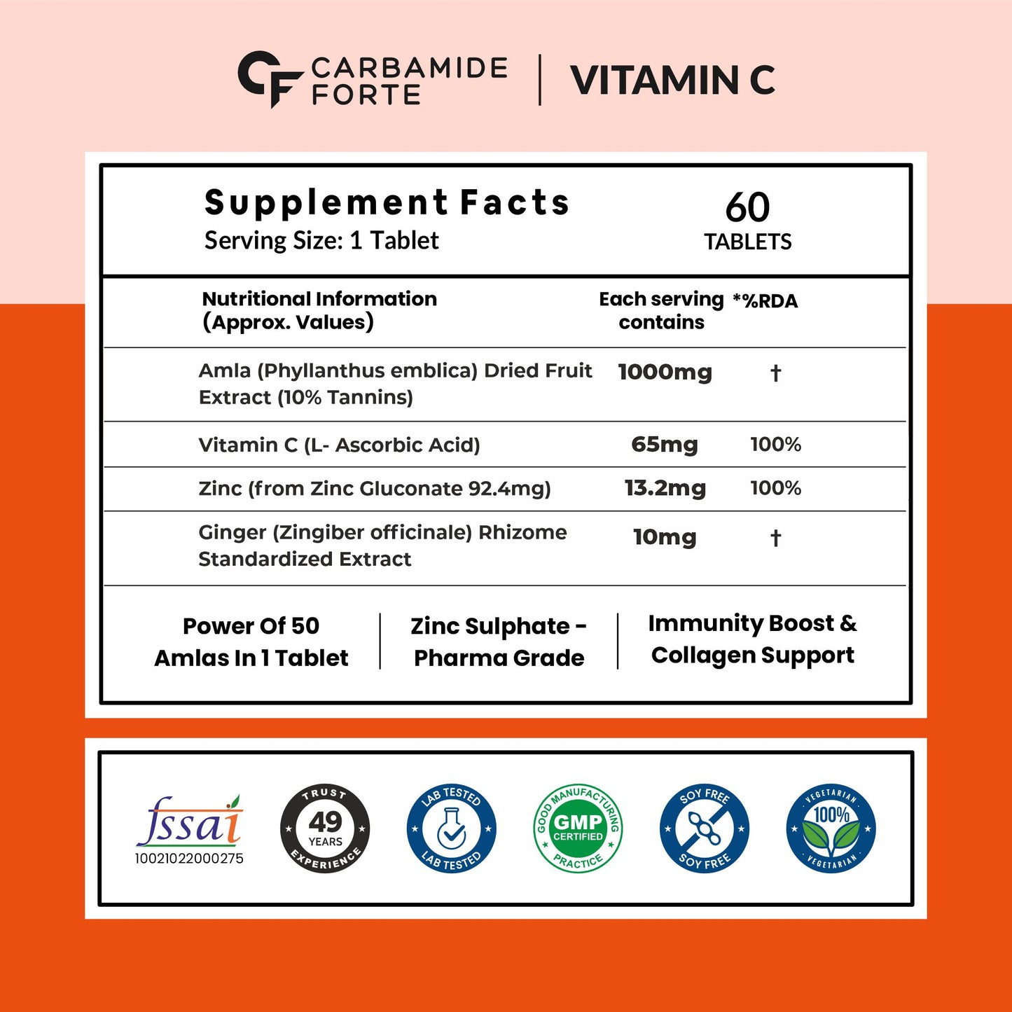 Natural Vitamin C from Amla with Zinc | 1000 mg | 60 Tablets
