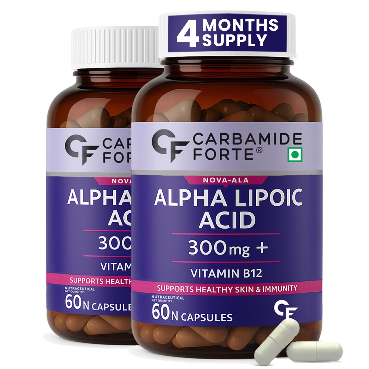 Alpha Lipoic Acid 300 mg | Vitamin B12 & Lycopene | 60 Capsules