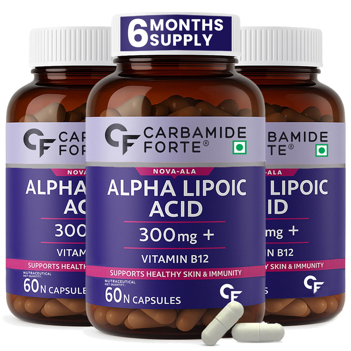 Alpha Lipoic Acid 300 mg | Vitamin B12 & Lycopene | 60 Capsules