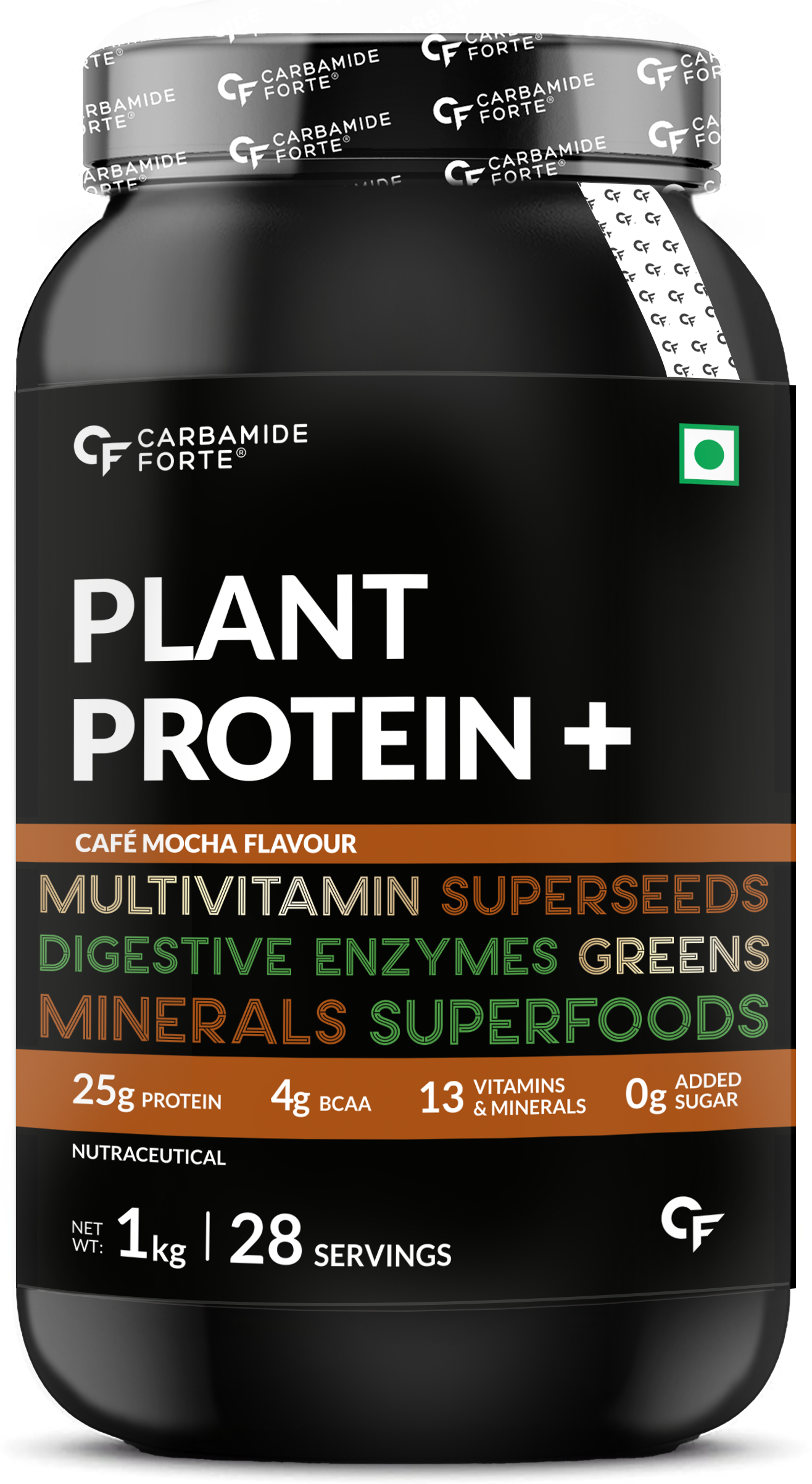 Carbamide Forte Vegan Protein Powder - Plant Based Protein Powder with Multivitamin, Minerals, Superfoods, Pea Protein, Digestive Enzymes | Plant Protein Powder Cafe Mocha Flavour - 1Kg