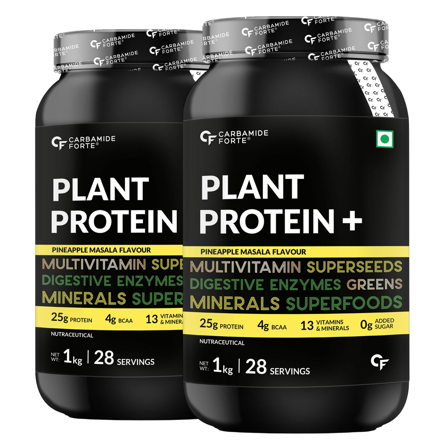 Carbamide Forte Vegan Protein Powder - Plant Based Protein Powder with Multivitamin, Minerals, Superfoods, Pea Protein, Digestive Enzymes | Pineapple Masala - 1Kg