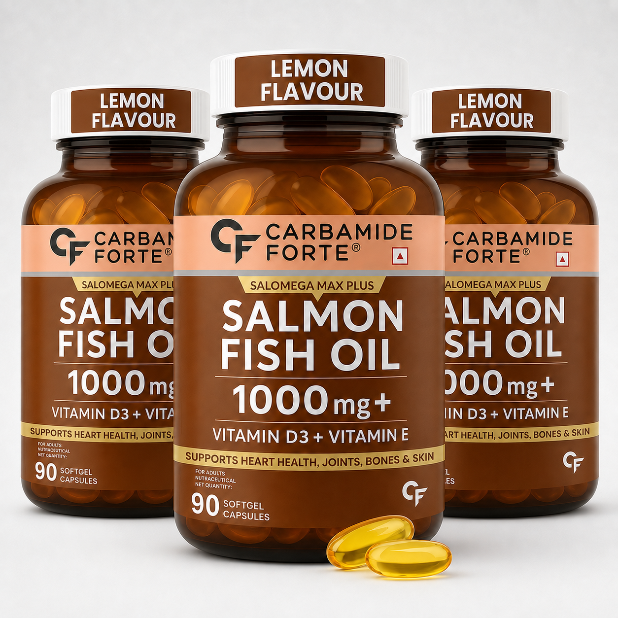 Omega 3 Fish Oil 1000mg with Vitamin D & E – Salmon Fish Oil Softgels (90 Softgels)