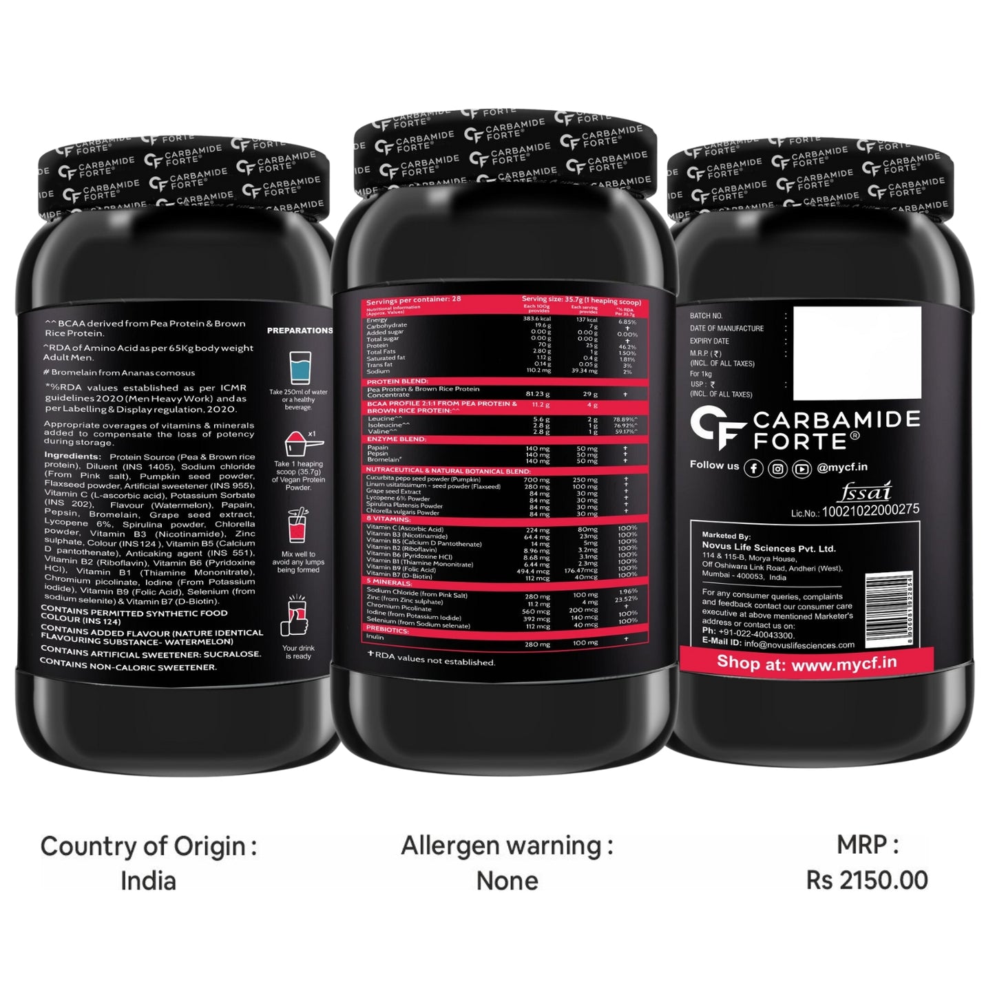 Carbamide Forte Plant Protein Powder - Plant Based Pea Protein Powder with Multivitamin, Minerals, Superfoods, Digestive Enzymes - Bubble Gum Flavour - 1Kg