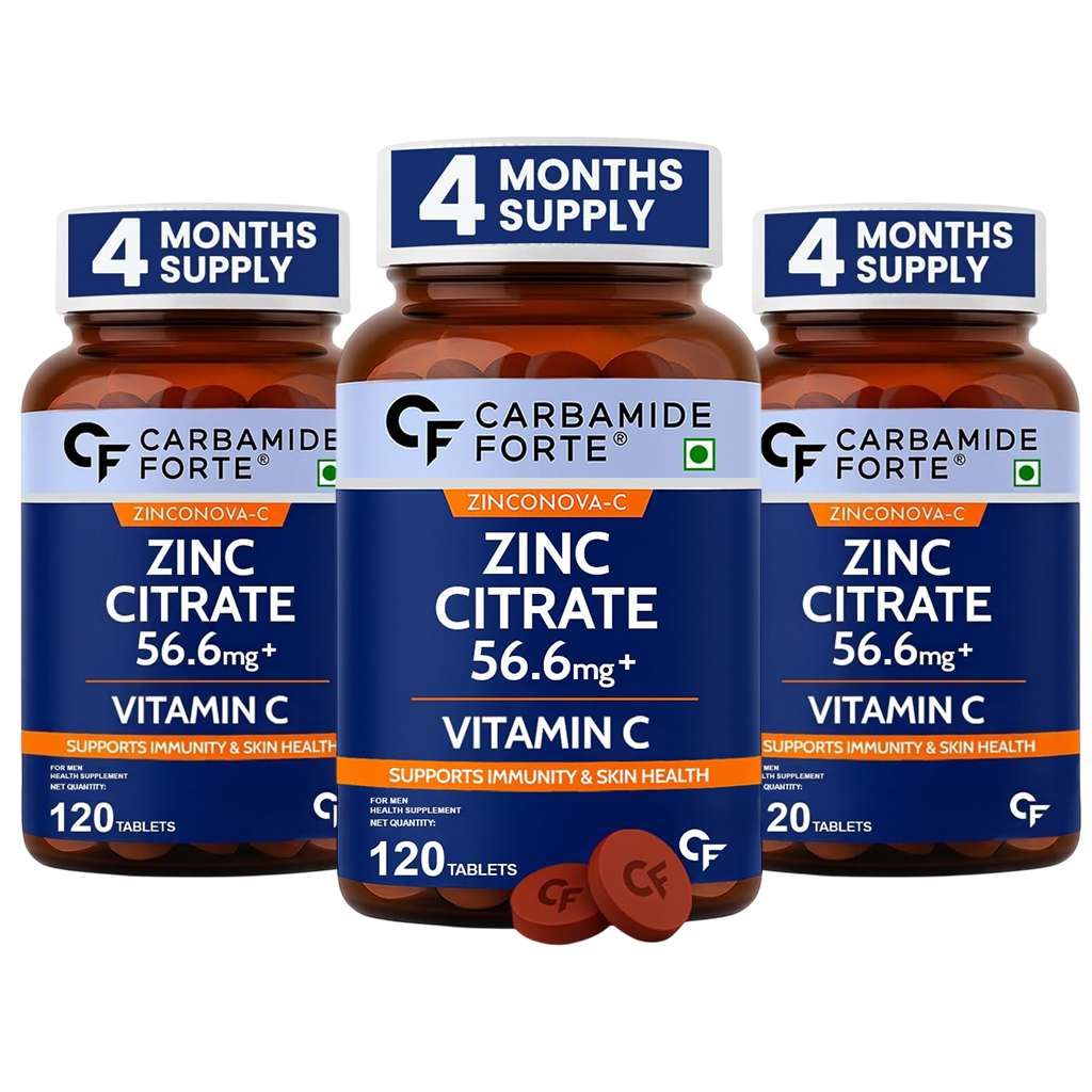 Zinc Citrate with Vitamin C – 100% RDA Zinc for Immunity, Skin & Cellular Health | 120 Tablets