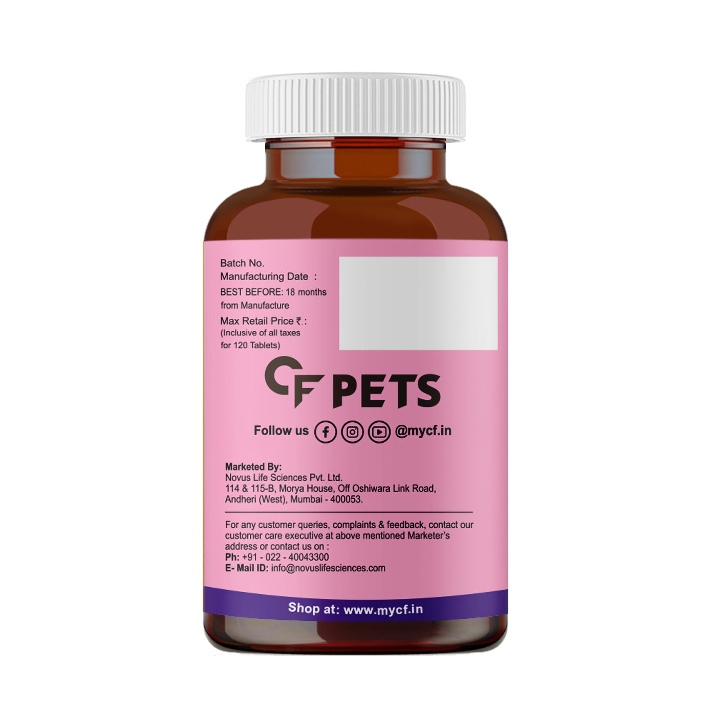 CF Pets Skin and Coat Tablets for Dogs & Cats with Veg Omega 3 Algal DHA, Biotin and Vitamin C for Skin Health & Shiny Coat | Chicken Flavour - 120 Tablets