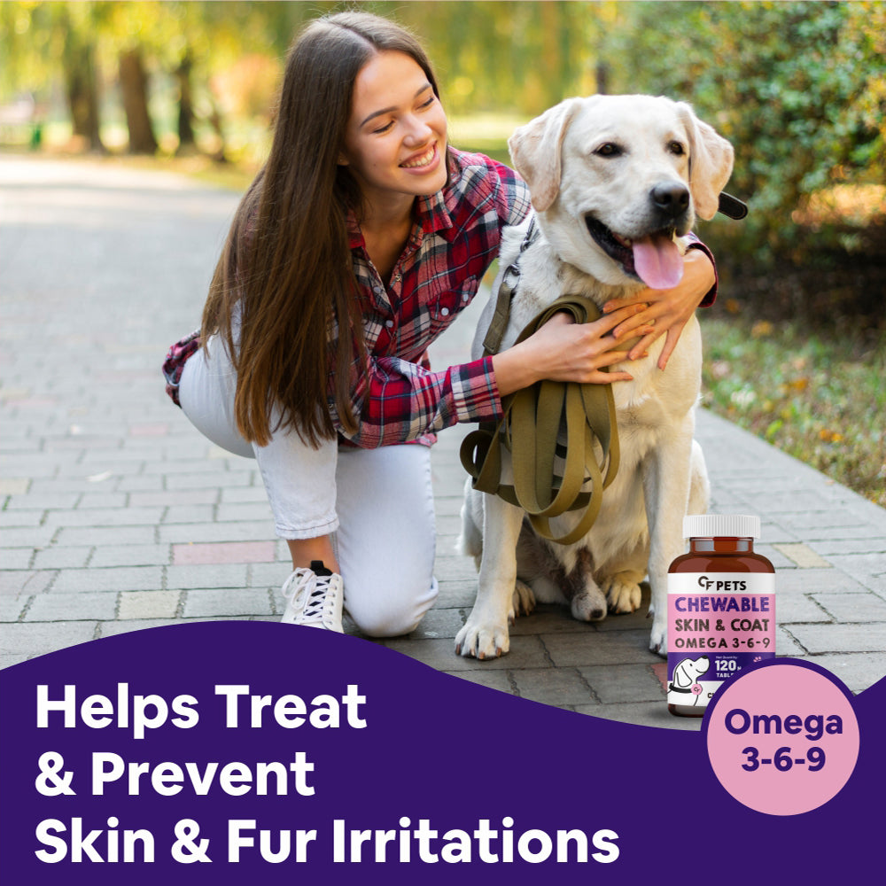 CF Pets Skin and Coat Tablets for Dogs & Cats with Veg Omega 3 Algal DHA, Biotin and Vitamin C for Skin Health & Shiny Coat | Chicken Flavour - 120 Tablets