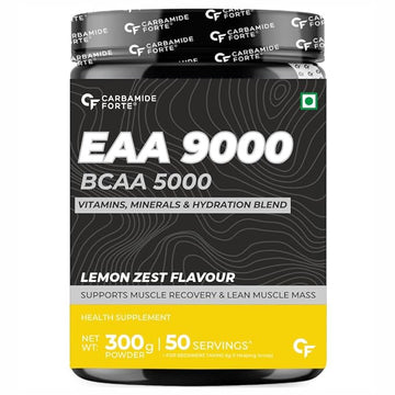 Carbamide Forte Eaa Supplement With Bcaa 5000Mg | Eaa intra workout Supplement For Men & Women With Hydration Blend & Vitamins – Lemon Zest Flavour - 50 Servings - Powder 300G