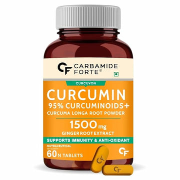 Carbamide Forte Curcumin Tablets with Piperine and 95% Curcuminoids | Anti inflammatory Supplement for Adults | With Curcuma Longa, Turmeric & Ginger Root extract | 60 Veg Tablets