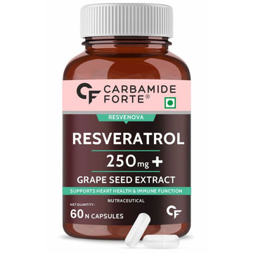 Carbamide Forte Resveratrol 250mg with Grape Seed Extract | Pharma Grade Resveratrol for Max Absorption - 60 Veg Resveratrol Capsules