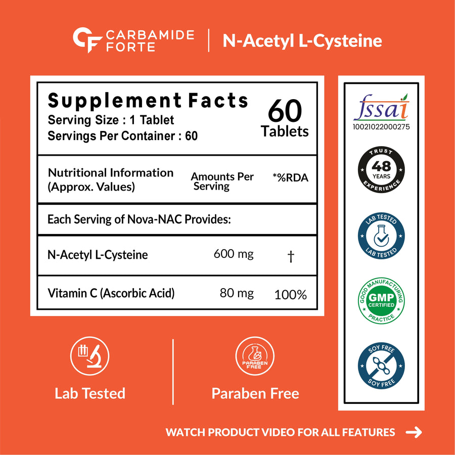 Carbamide Forte N-Acetyl, L-Cysteine 600mg (NAC) - 60 Veg Tablets