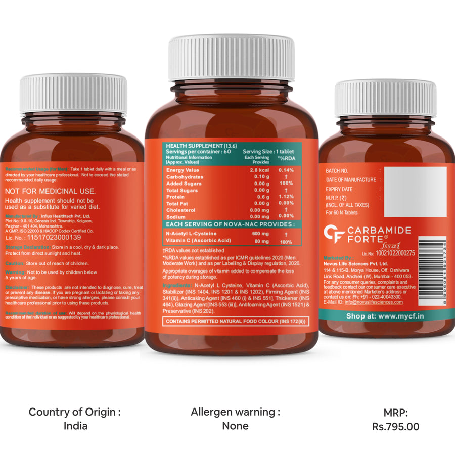 Carbamide Forte N-Acetyl, L-Cysteine 600mg (NAC) - 60 Veg Tablets