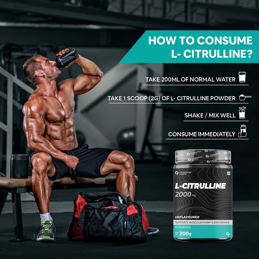 Carbamide Forte L Citrulline Powder 2000mg | Boosts Nitric Oxide, Pre Workout Supplements for Men & Women - Unflavoured - 100 SERVINGS - 200g