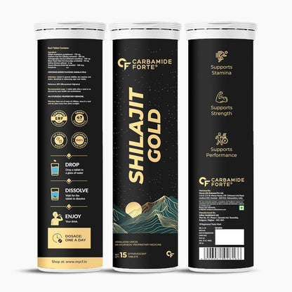 Carbamide Forte Shilajit / Shilajeet Gold Effervescent Tablets | Ayurvedic Himalayan Shilajit Original Effervescent Tablets For Men | Helps In Boosting Strength, Stamina & Power | Pure Shilajit Gold For Men | 15 Effervescent Tablets