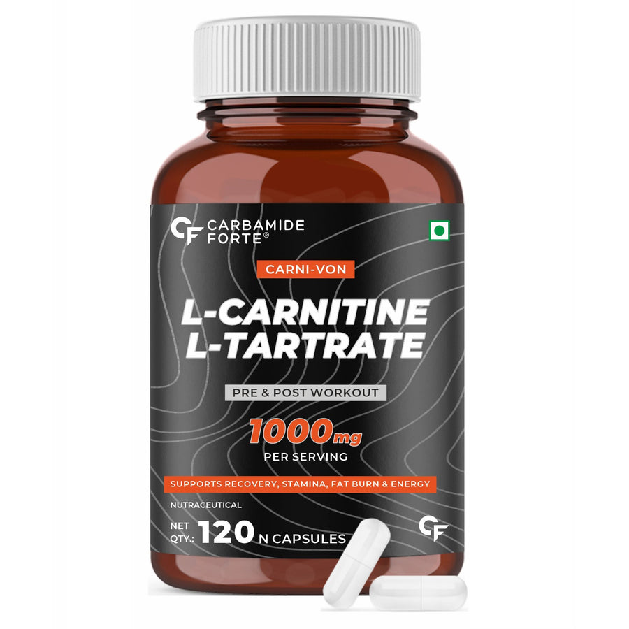 Carbamide Forte L Carnitine L Tartrate 1000mg Capsules for Men & Women | Pre Workout Supplement - 120 Veg Capsules