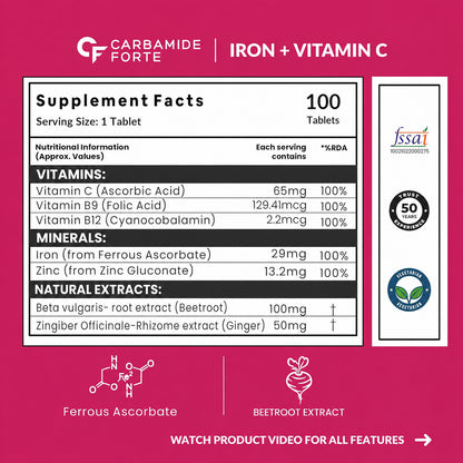 Chelated Iron with Vitamin C, B12 & Zinc – 100 Tablets