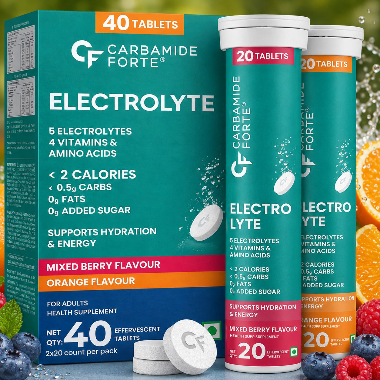 Electrolyte Effervescent Tablets for Hydration & Energy – No Sugar | 20 Tablets x 2