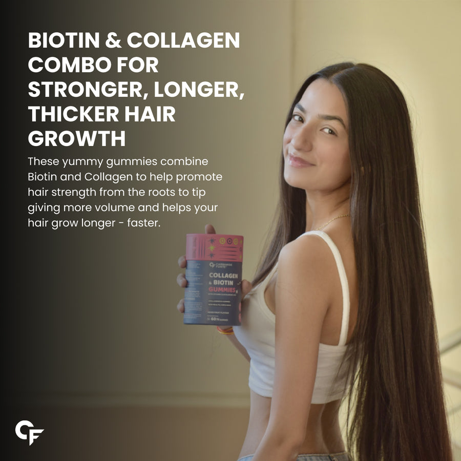 Carbamide Forte Collagen & Biotin Gummies| Collagen Supplements for Women & Men for Skin & Hair - Mixed Fruit Flavour - 60 Gummies