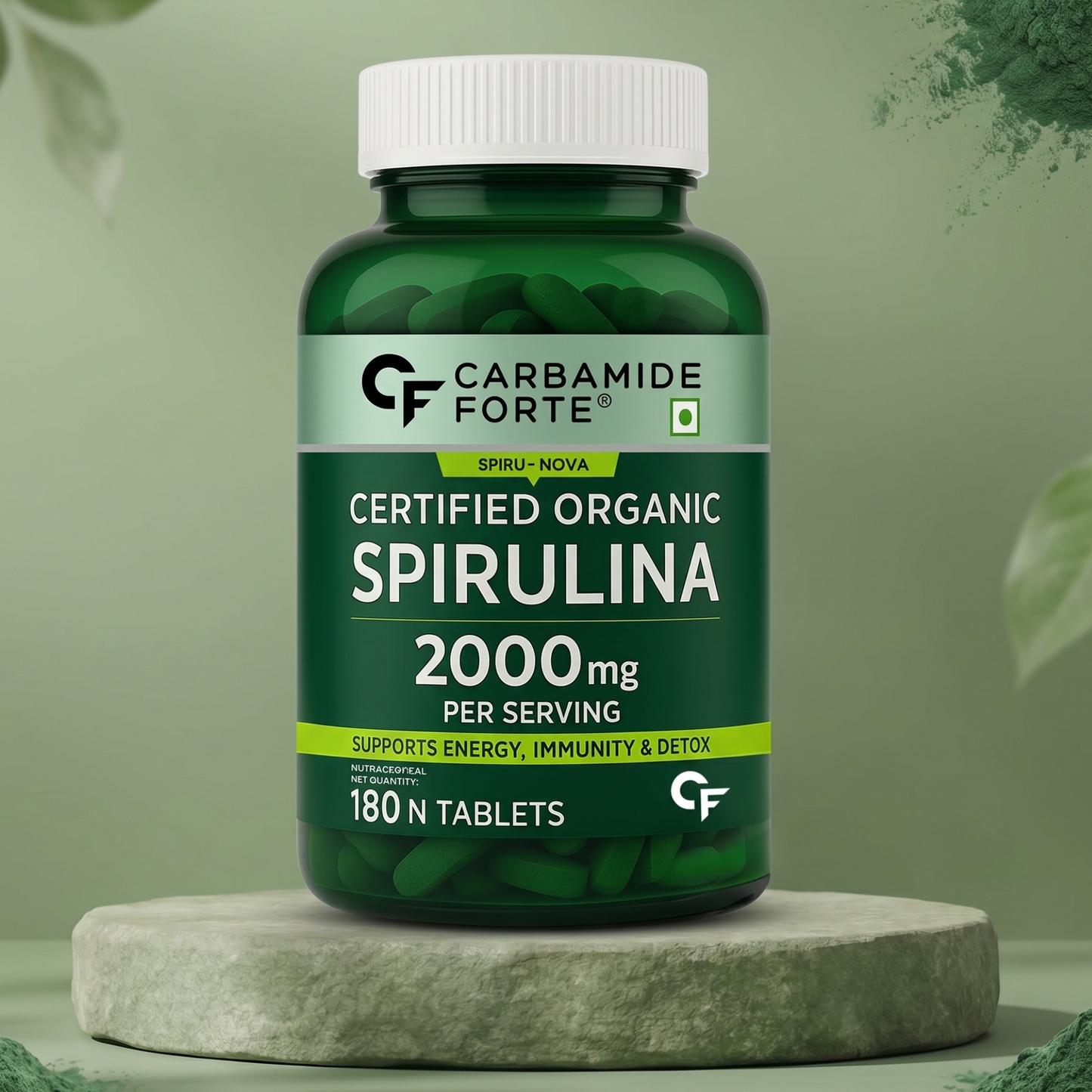 100% Organic Spirulina Tablets | 2000 mg Per Serving | 180 Veg Tablets