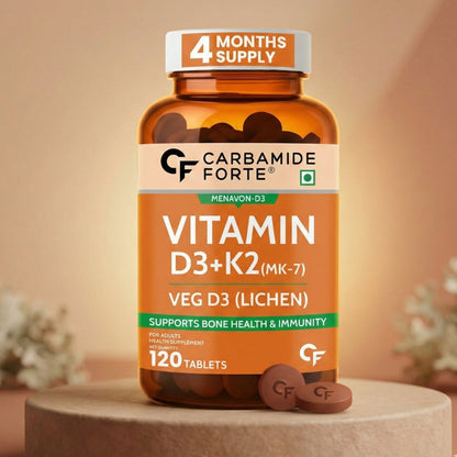 Vitamin D3 + K2 Supplement – For Strong Bones & Heart Wellness (120 Counts)