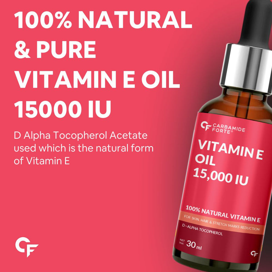 Carbamide Forte Vitamin E Oil 15000 IU - 100% Natural Vitamin E Oil - Pharma Grade & Tested for Purity - 30ml