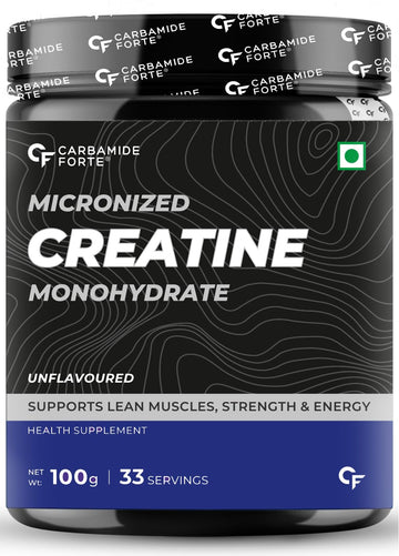 Carbamide Forte Micronised Creatine Monohydrate Powder | Creatine Supplement for Lean Muscle Volumization, Strength & Energy - Unflavoured - 33 Servings - 100g