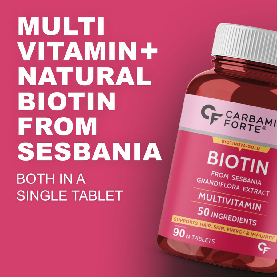Carbamide Forte Biotin Supplement with 50 Multivitamin Ingredients for Women & Men - 90 Veg Tablets