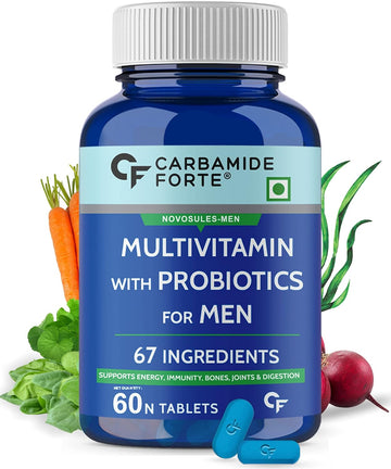 Carbamide Forte Multivitamin for Men(60 Veg Tablets), Immunity & Energy with 67 Ingredients |Multi Vitamins, Minerals, Probiotics, Superfoods, Fruits & Vegetable