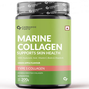 Carbamide Forte Marine Collagen Powder Supplement - for Skin Fish Collagen Powder for Women & Men - 200g Powder - Green Apple Flavour