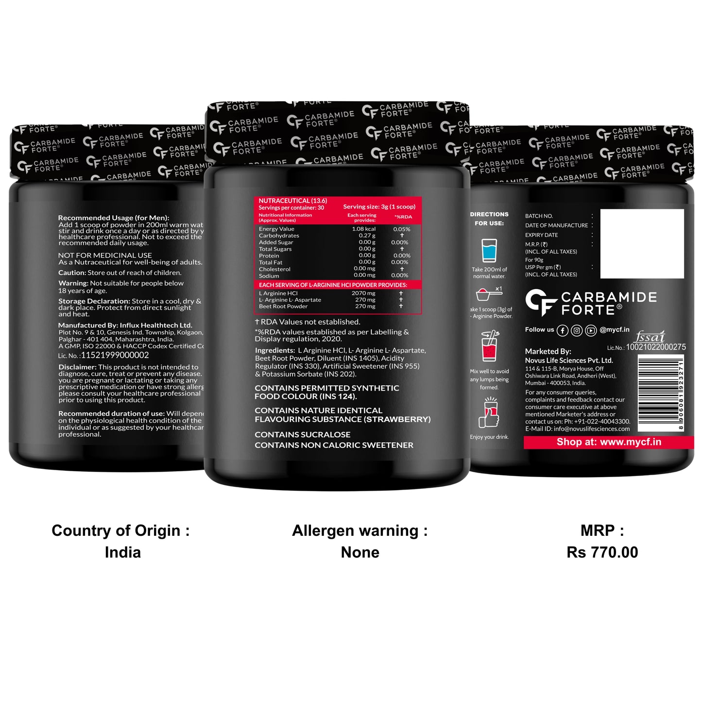 L‑Arginine Powder 3000 mg with Beetroot | Strawberry | 90g