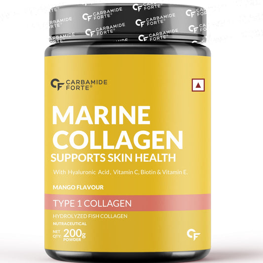 Carbamide Forte Marine Collagen Powder Supplement - for Skin Fish Collagen Powder for Women & Men - 200 Grams Powder - Alphanso Mango Flavour