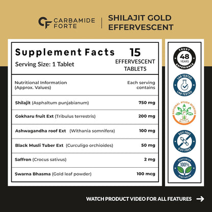 Carbamide Forte Shilajit / Shilajeet Gold Effervescent Tablets | Ayurvedic Himalayan Shilajit Original Effervescent Tablets For Men | Helps In Boosting Strength, Stamina & Power | Pure Shilajit Gold For Men | 15 Effervescent Tablets