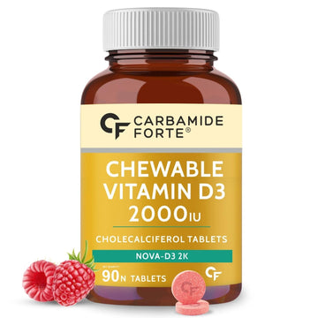 Carbamide Forte Chewable Vitamin D3 2000 IU - Cholecalciferol Vitamin D Supplement for Women & Men | Raspberry Flavour - 90 Tablets